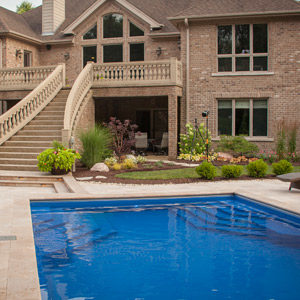 fiberglass swimming pool with entry steps