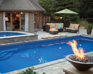 custom outdoor lifestyle enhancement with a custom fiberglass pool in South Elgin IL