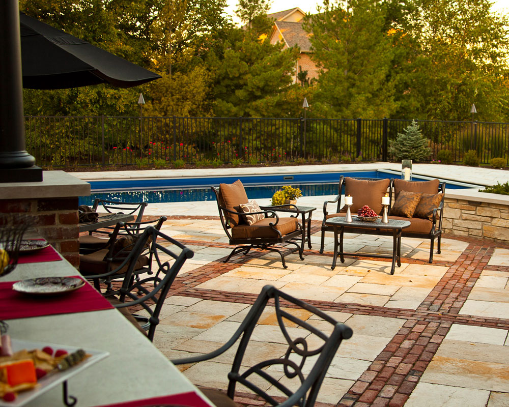 family backyard fiberglass pool retreat for Rockford Illinois homeowners